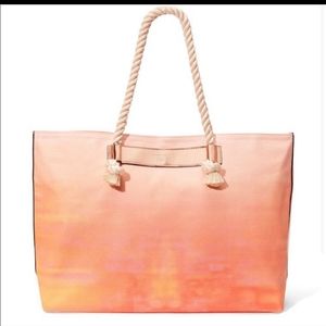 Victoria's Secret Ombre Orange Canvas Summer Beach Tote Bag